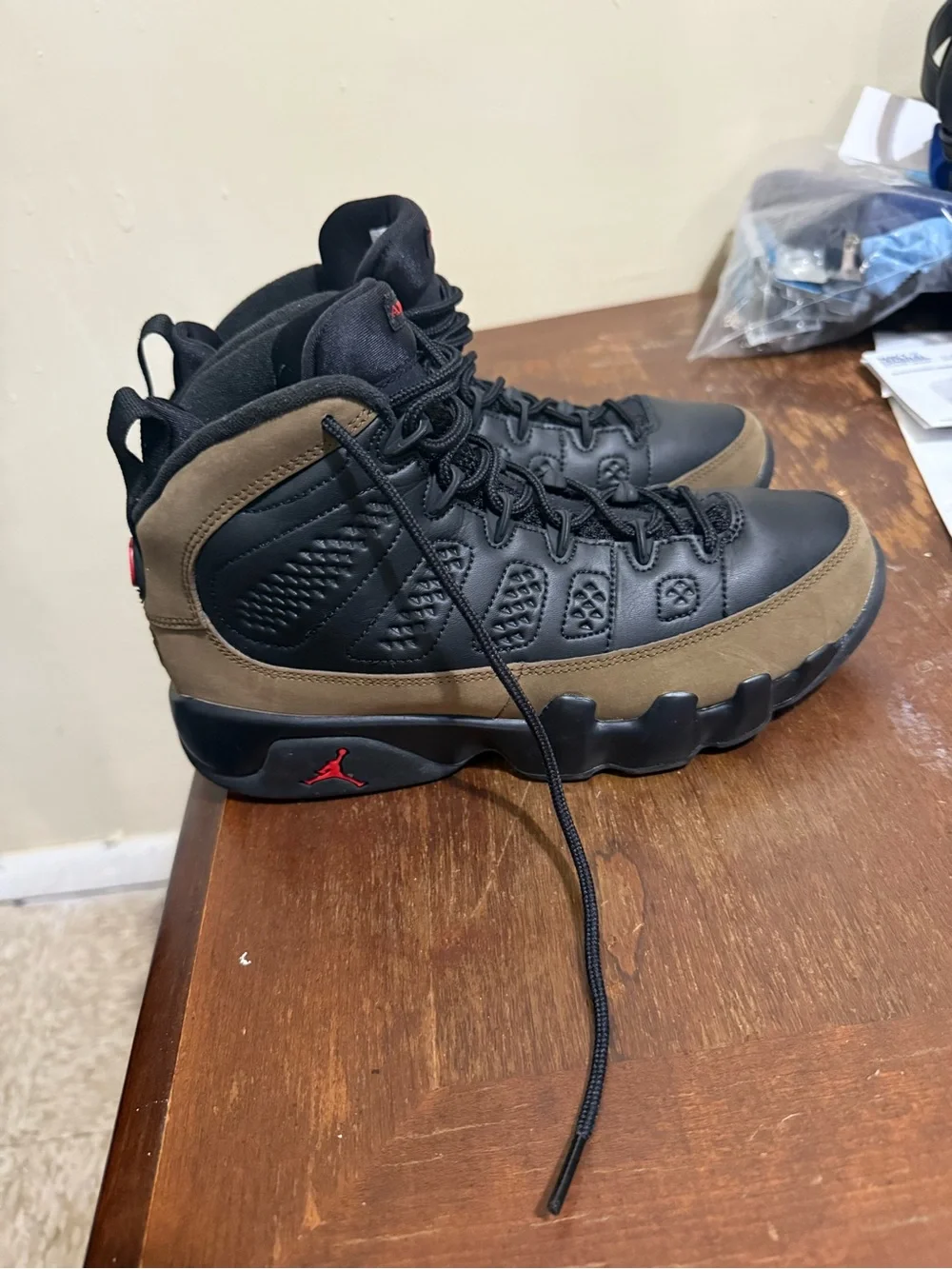 Jordan Men's High-Top Sneakers in Black, Olive, and Red